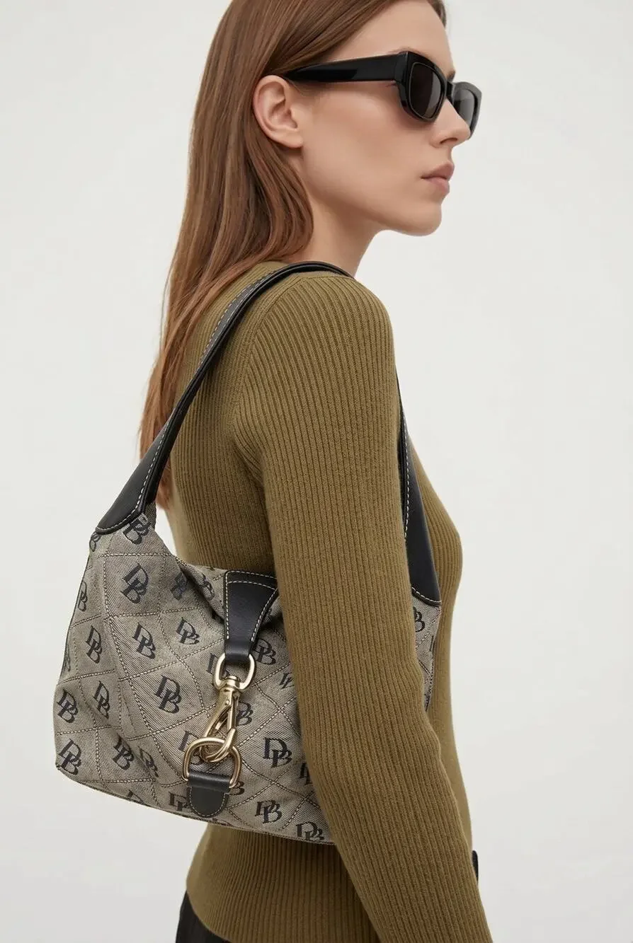 Vintage Dooney & Bourke Brown Canvas Leather Logo Latch Sac Hobo Shoulder Bag - Picture 1 of 12
